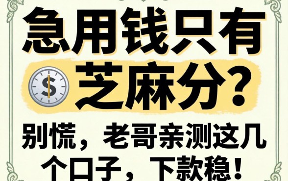 急用钱只有芝麻分？别慌，老哥亲测这几个口子，下款稳！