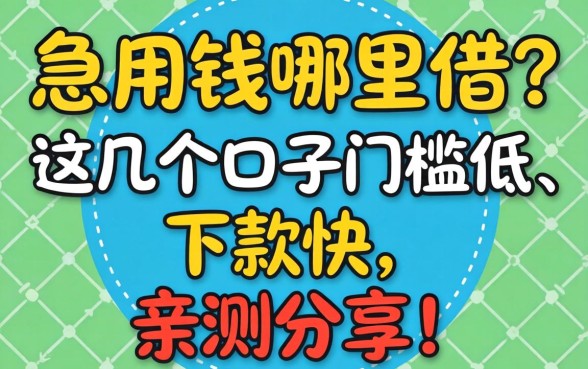 急用钱哪里借？这几个口子门槛低、下款快，亲测分享！