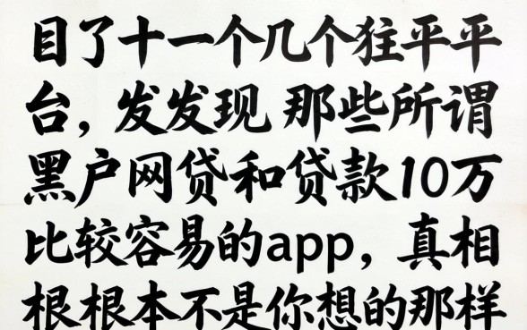 我试了十几个平台,发现那些所谓的黑户网贷和贷款10万比较容易的app,真相根本不是你想的那样