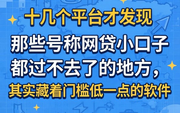 我试了十几个平台才发现，那些号称网贷小口子都过不去了的地方，其实藏着门槛低一点的软件