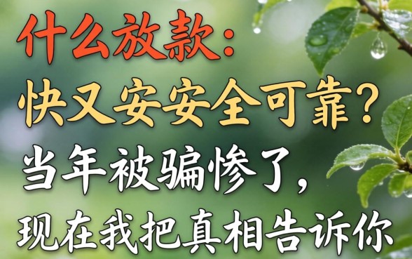 什么放款快又安全可靠？当年被骗惨了，现在我把真相告诉你