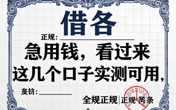 2026正规个人借条：急用钱的看过来这几个口子实测可用
