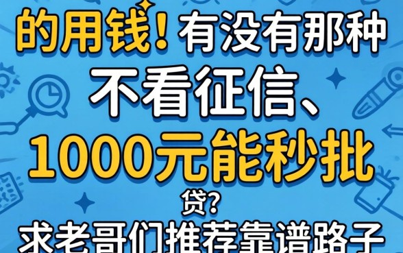 急用钱！有没有那种不看征信、1000元能秒批的小贷？求老哥们推荐靠谱路子！