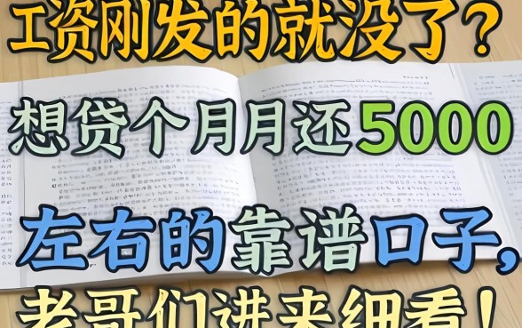 工资刚发就没了？想贷个月还5000左右的靠谱口子，老哥们进来细看！