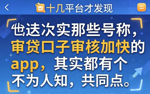 我试了十几个平台才发现，那些号称审贷口子审核加快的app，其实都有个不为人知的共同点