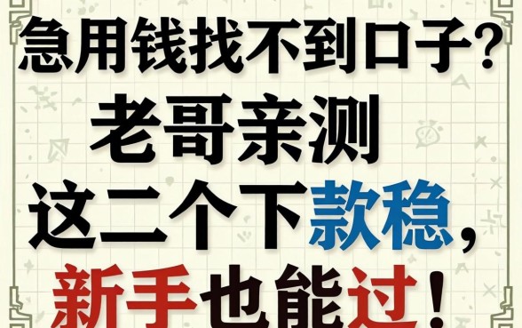 急用钱找不到口子？老哥亲测这几个下款稳，新手也能过！