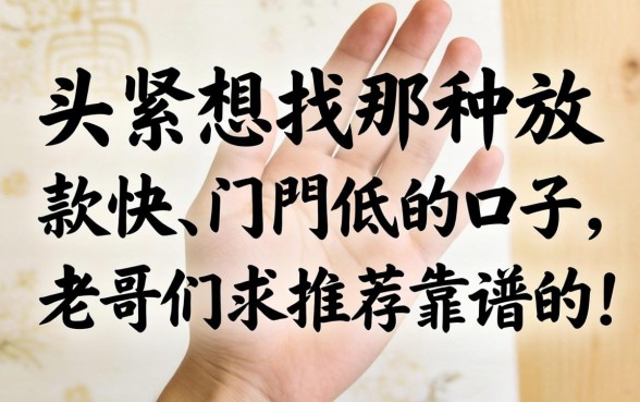 手头紧想找那种放款快、门槛低的口子，老哥们求推荐靠谱的！