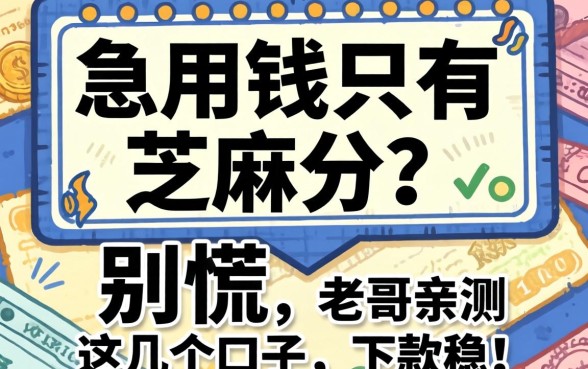 急用钱只有芝麻分？别慌，老哥亲测这几个口子，下款稳！