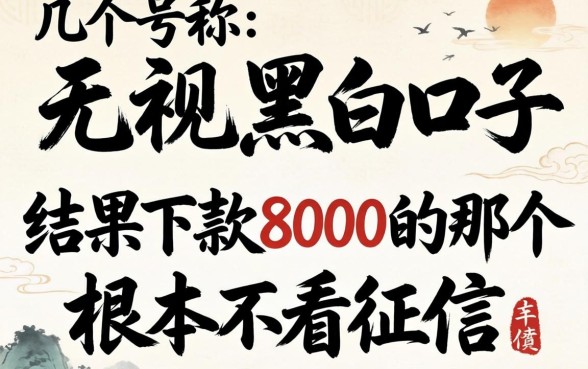 我试了几个号称无视黑白的口子,结果下款8000的那个根本不看征信