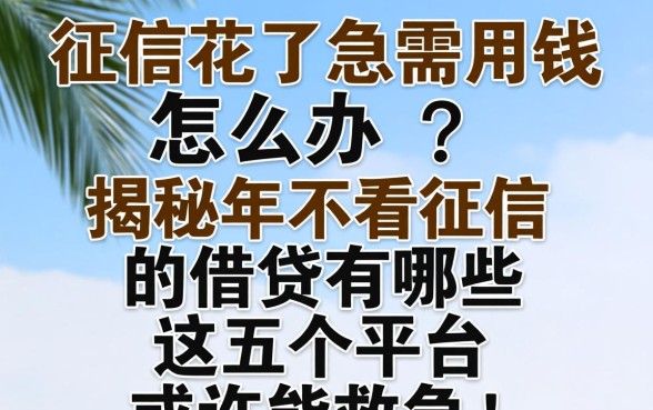 征信花了急需用钱怎么办？揭秘2026年不看征信的借贷有哪些，这五个平台或许能救急