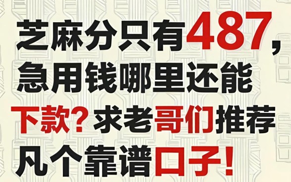 芝麻分只有487，急用钱哪里还能下款？求老哥们推荐几个靠谱口子！