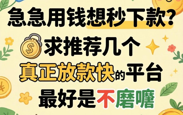急用钱想秒下款？求推荐几个真正放款快的平台，最好是不磨叽的！