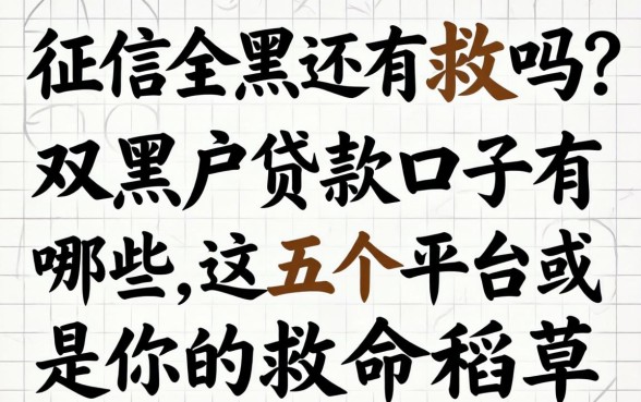 征信全黑还有救吗？2026双黑户贷款口子有哪些，这五个平台或是你的救命稻草