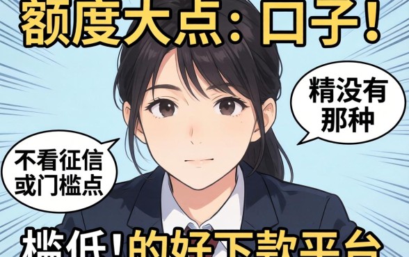 最近手头紧想找个额度大点的口子，有没有那种不看征信或者门槛低点的好下款平台推荐？