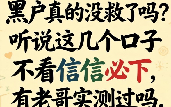 求助！2026年黑户真的没救了吗？听说这几个口子不看征信必下，有老哥实测过吗？