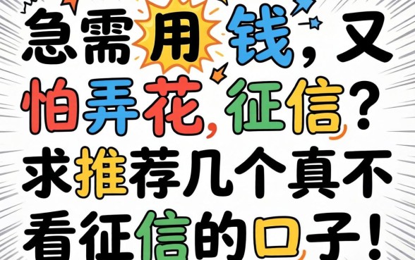 急需用钱又怕弄花征信？求推荐几个真不看征信的口子！