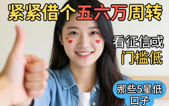 手头紧想借个五六万周转，有哪些不看征信或者门槛低的口子推荐？